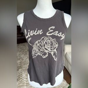 Chaser XS 'Livin Easy' Tiger Tank Top Off White And Faded Black Charcoal